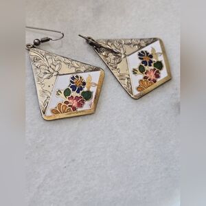 Vintage Silver and Enamel Flower Cloisonne Earrings